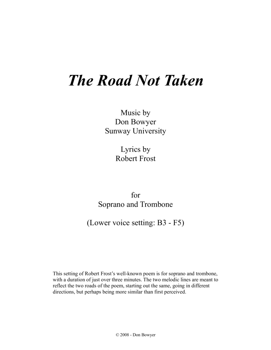 The Road Not Taken - Original Voice Range (Letter size) image number null