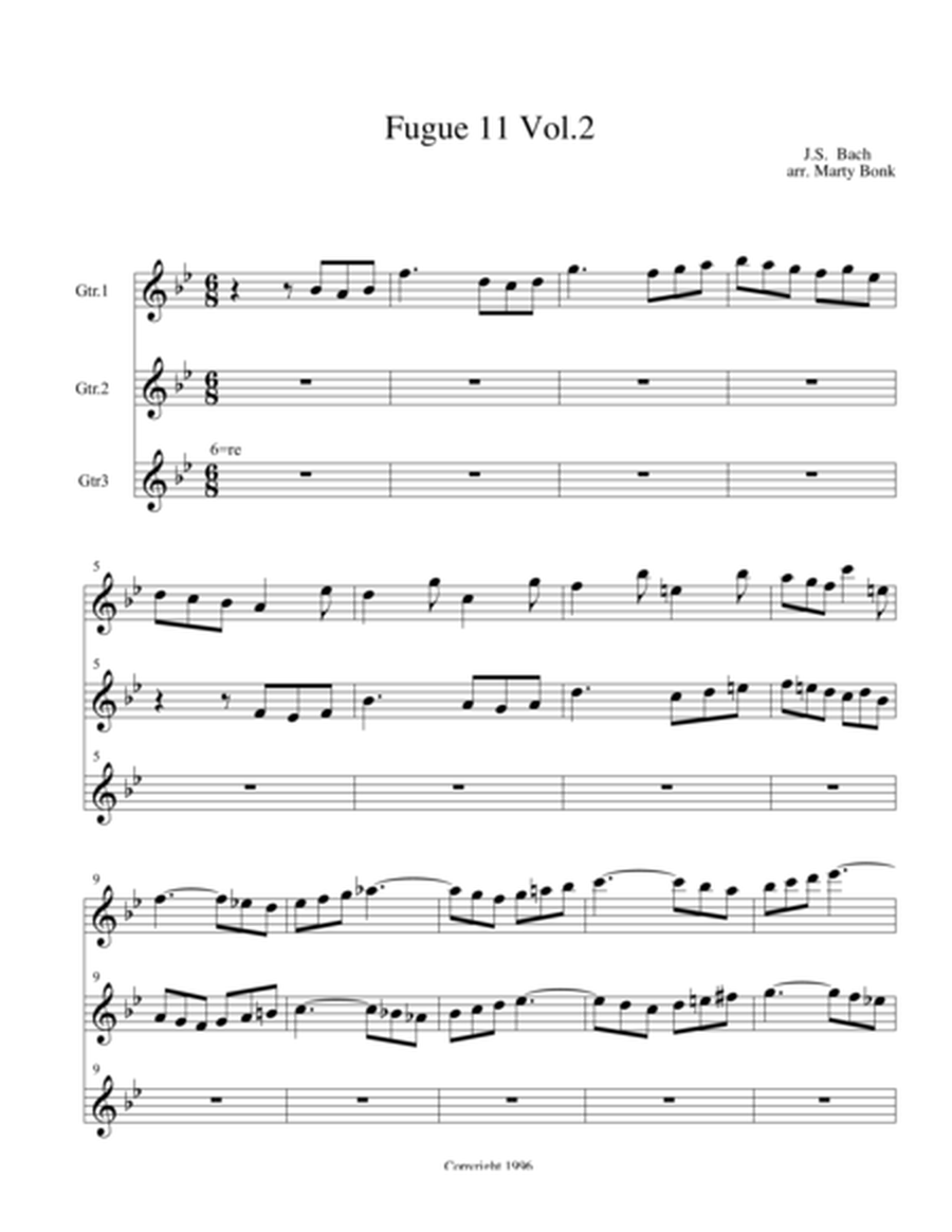Fugue 11 for 3 Guitars by Johann Sebastian Bach Guitar Ensemble - Digital Sheet Music