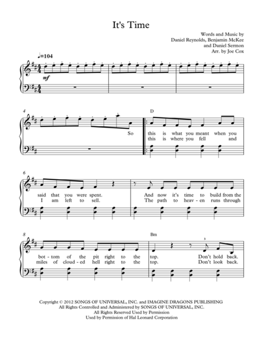 It's Time by Imagine Dragons Piano, Vocal, Guitar - Digital Sheet Music