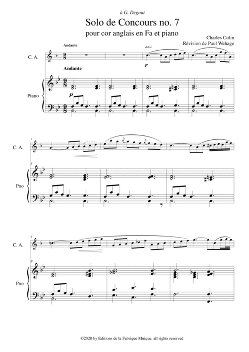 Charles Colin: Solo de Concours no. 7 for english horn in Fand piano, score and part