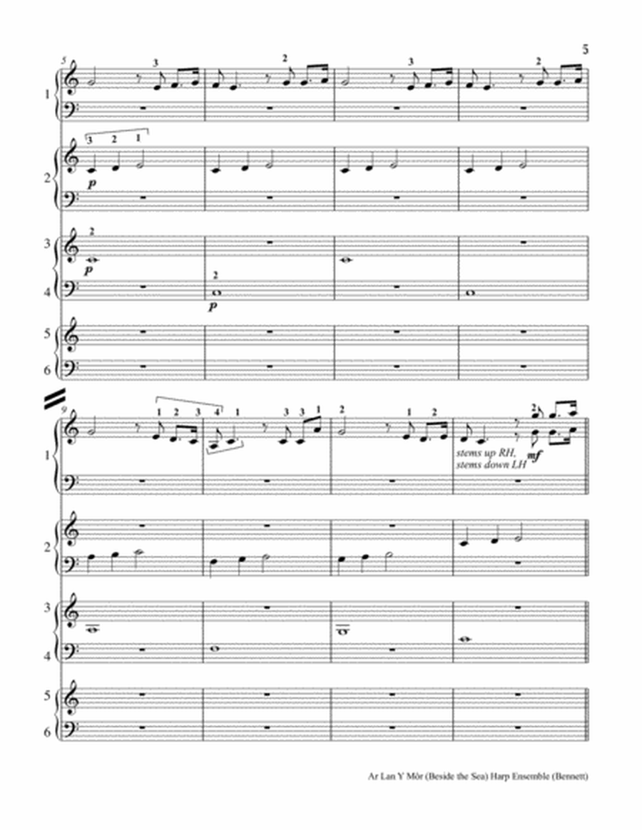 Ar Lan y Môr (Beside the Sea) FULL SET score & parts for harp ensemble image number null