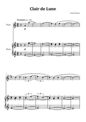 Book cover for Clair de Lune by Debussy - Flute and Piano