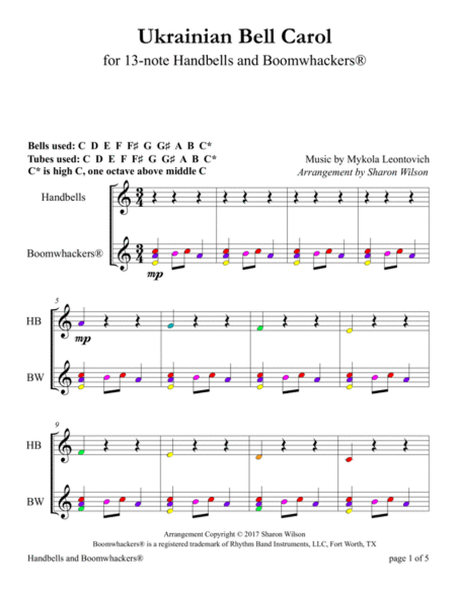 Ukrainian Bell Carol (for 13-note Bells and Boomwhackers with Color Coded Notes) image number null