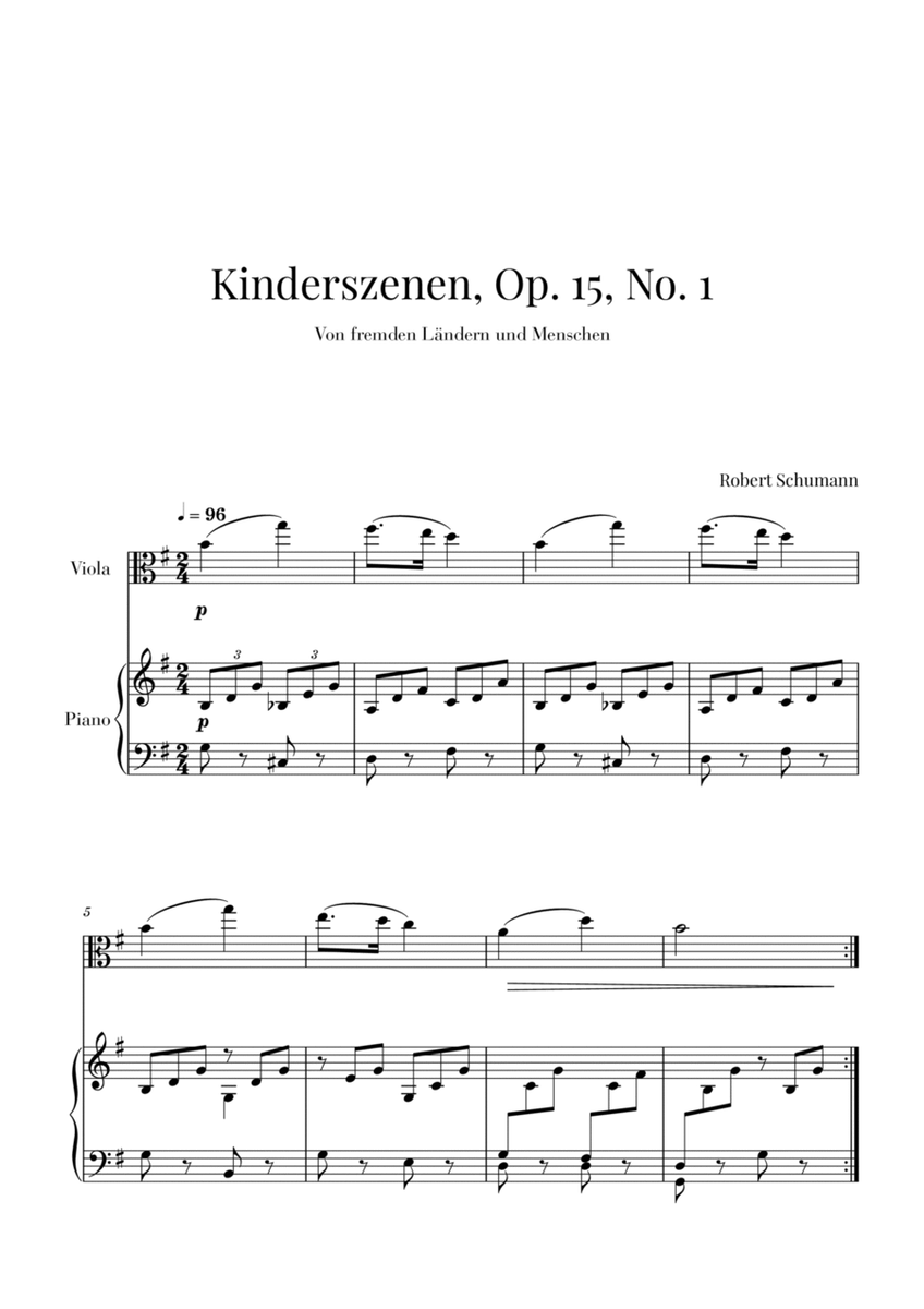 Kinderszenen, Op 15, No. 1 (for Viola and Piano)