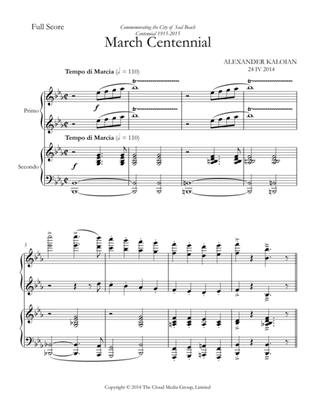 Book cover for March "Centennial" (2014) - for Piano Four Hands