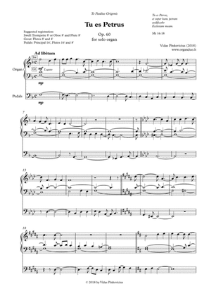 Book cover for Tu es Petrus, Op. 60 (2018) for solo organ