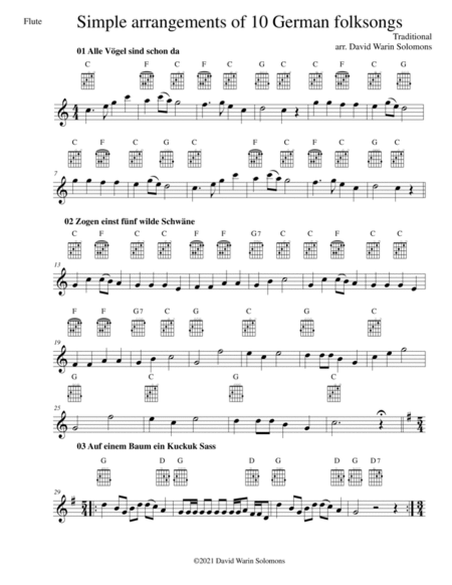 10 Volkslieder - Simple arrangements of 10 German folk songs (flute and guitar chords) image number null