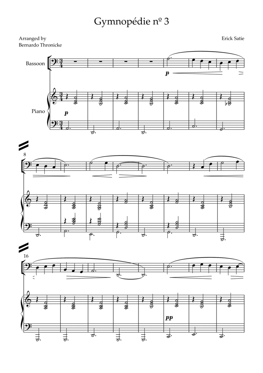 Gymnopédie nº 3 - For Bassoon and Piano image number null