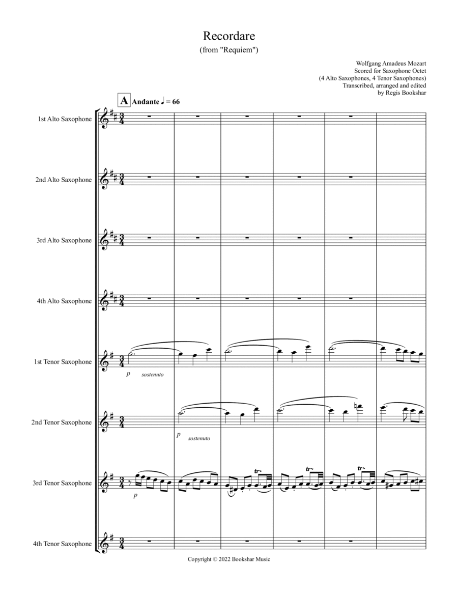 Recordare (from "Requiem") (F) (Saxophone Octet - 4 Alto, 4 Ten)