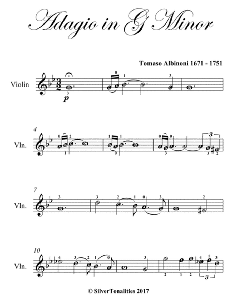 Adagio in G Minor Easy Violin Sheet Music