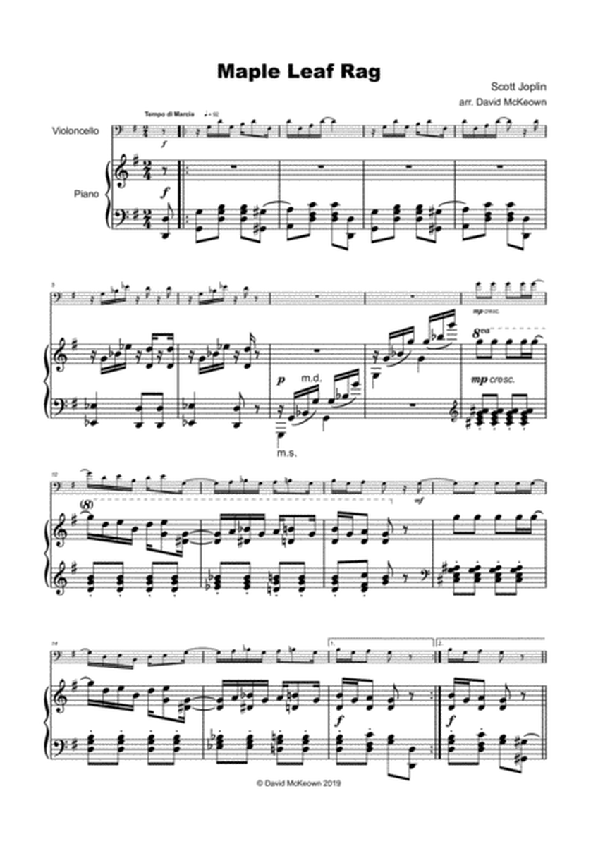 Maple Leaf Rag, by Scott Joplin, for Cello and Piano