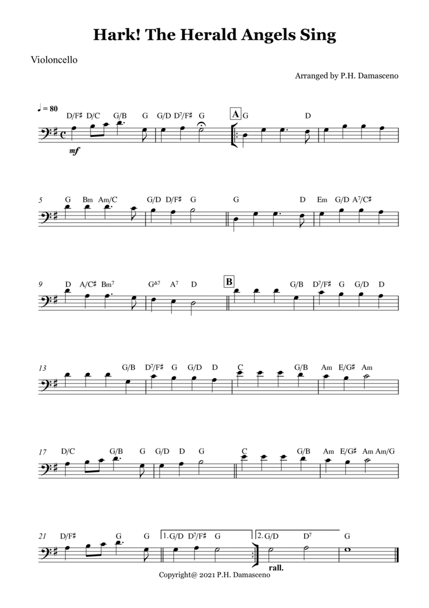 Hark! The Herald Angels Sing - Cello Solo with Chords image number null