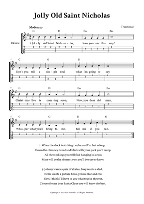 Jolly Old Saint Nicholas - For Ukulele (G Major - with TAB, Chords and Full Lyrics)