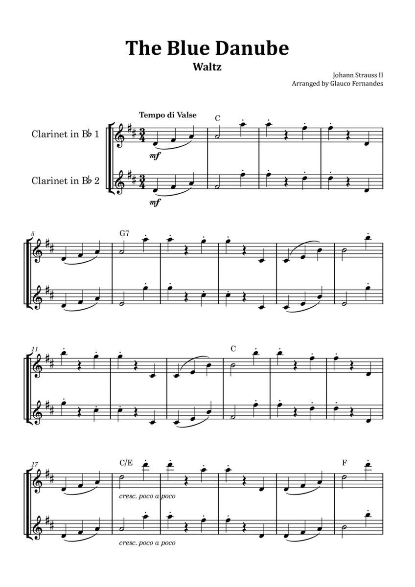 The Blue Danube - Clarinet Duet with Chord Notations image number null