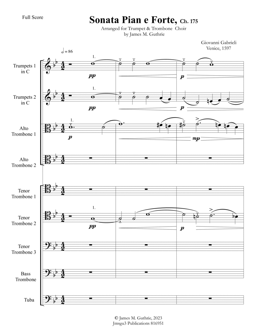 Gabrieli: Sonata Pian e Forte, Ch. 175 for Trumpet & Trombone Choir image number null