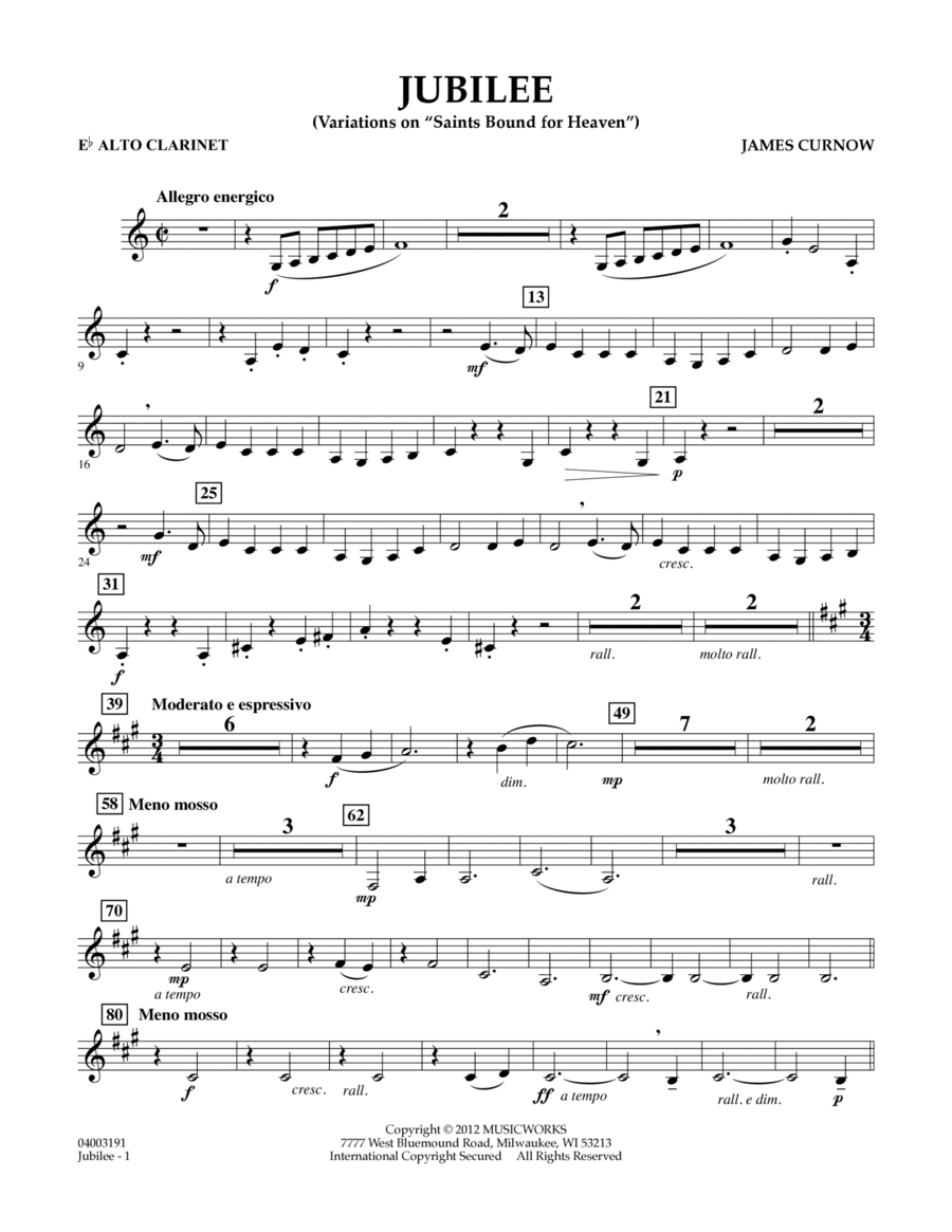 Jubilee (Variations On "Saints Bound for Heaven") - Eb Alto Clarinet
