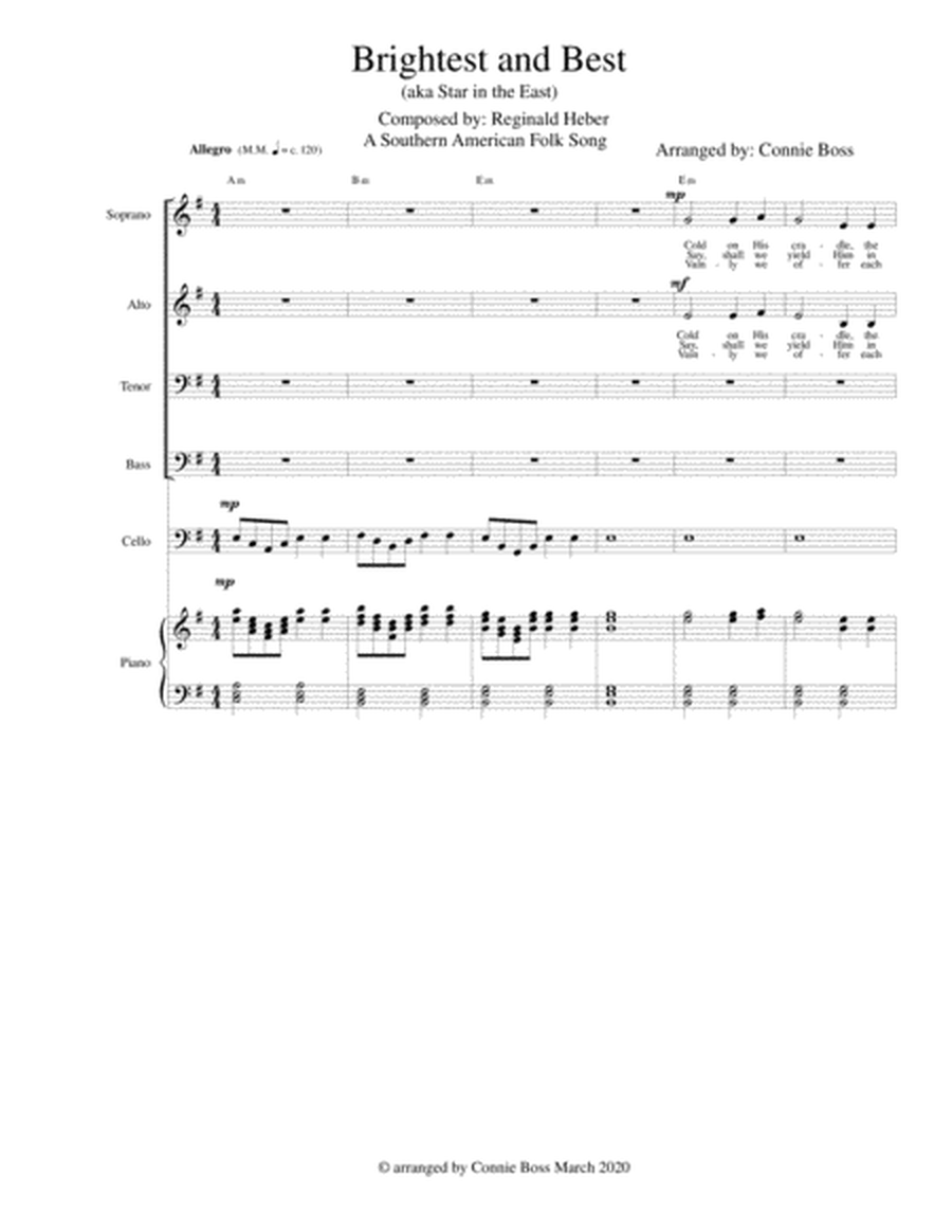 Brightest and Best (aka Star in the East) - SATB, cello and piano image number null