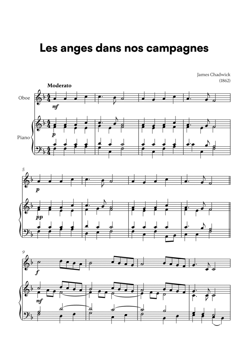 Les anges dans nos campagnes (for Oboe and Piano)