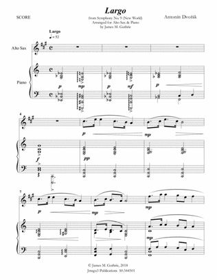 Dvořák: Largo from the New World Symphony for Alto Sax & Piano