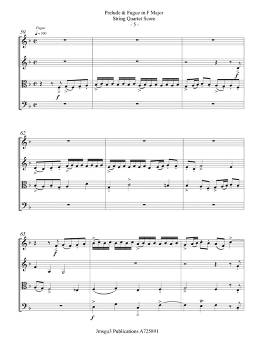 Bach: Prelude & Fugue in F Major BWV 556 for String Quartet by Johann Sebastian Bach String Quartet - Digital Sheet Music