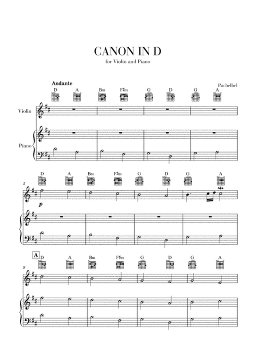 Canon in D for Violin and Very Easy Piano and Guitar Chords