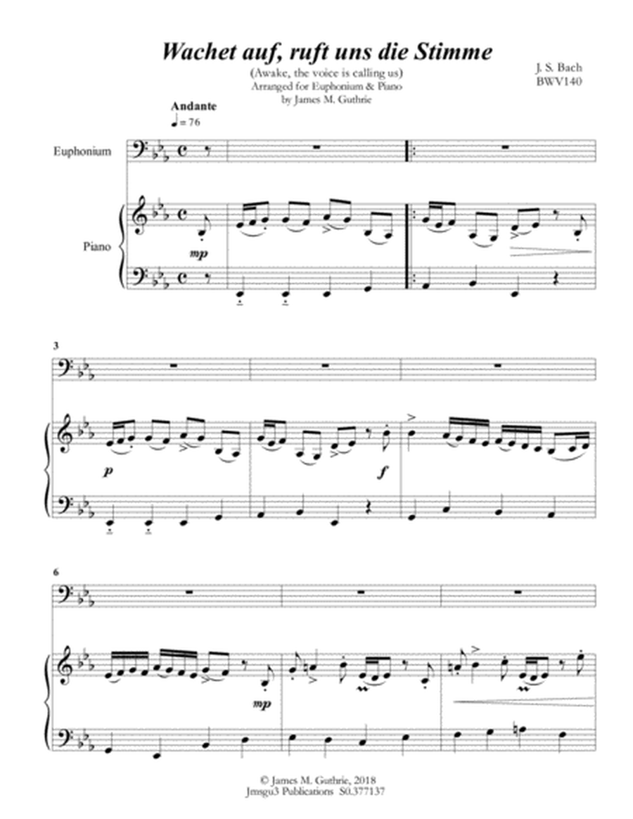 Bach: Wachet auf for Euphonium & Piano image number null
