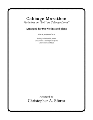 Book cover for Cabbage Marathon, for two violins and piano