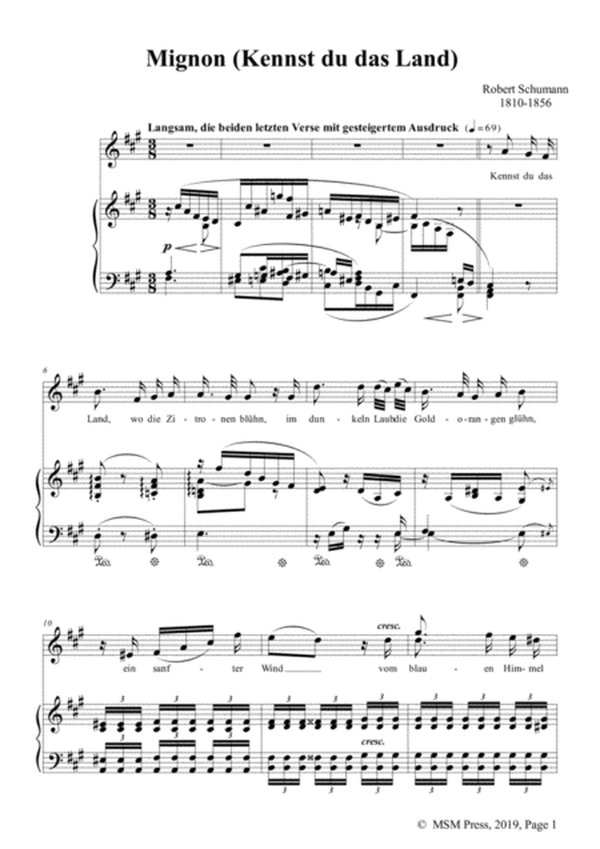 Schumann-Mignon(Kennst du das Land),Op.98a No.1,in f sharp minor,for Vioce&Pno