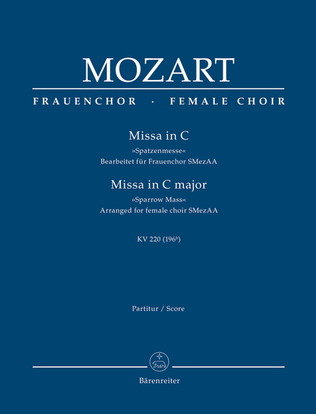 Book cover for Missa C major K. 220 (196b) "Sparrow Mass" (Arranged for female choir SMezAA)