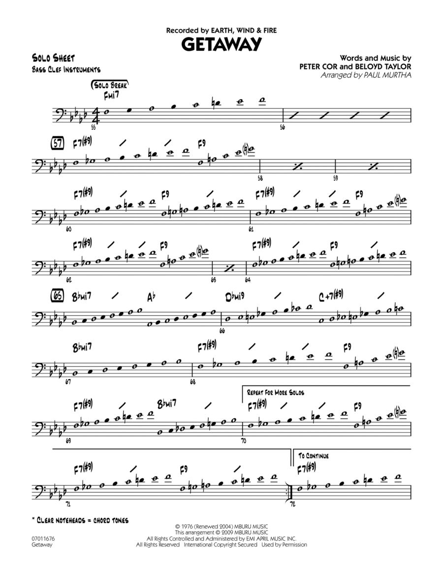 Getaway - Bass Clef Solo Sheet