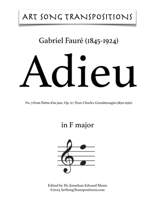Book cover for FAURÉ: Adieu, Op. 21 no. 3 (transposed to F major, E major, and E-flat major)