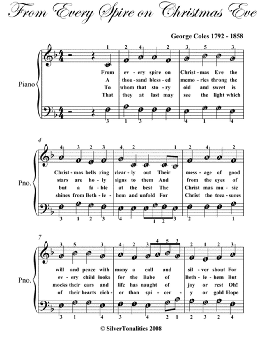 From Every Spire on Christmas Eve Easy Piano Sheet Music