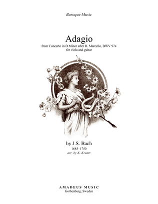 Book cover for Adagio BWV 974 from Concerto in D Minor after Marcello for easy viola and guitar