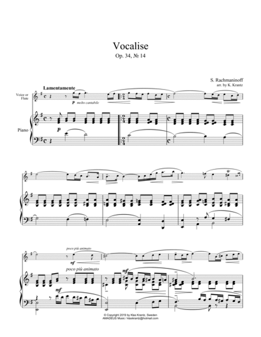 Vocalise Op. 34 for voice/flute and piano (E Minor) image number null