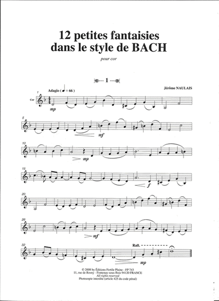 12 Petites Fantaisies Dans Le Style De Bach