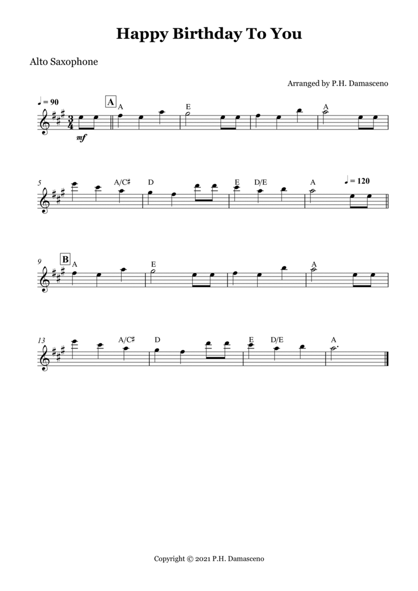 Happy Birthday To You - Alto Saxophone Solo with Chords image number null