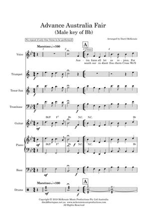 Advance Australia Fair (Australian National Anthem) 2 verses. Vocal or Instrumental 3 Horns & Rhythm