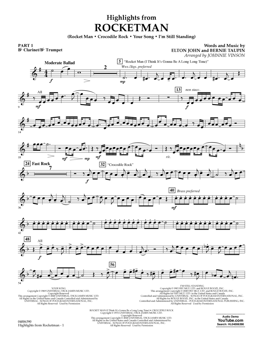 Highlights from Rocketman (arr. Johnnie Vinson) - Pt.1 - Bb Clarinet/Bb Trumpet