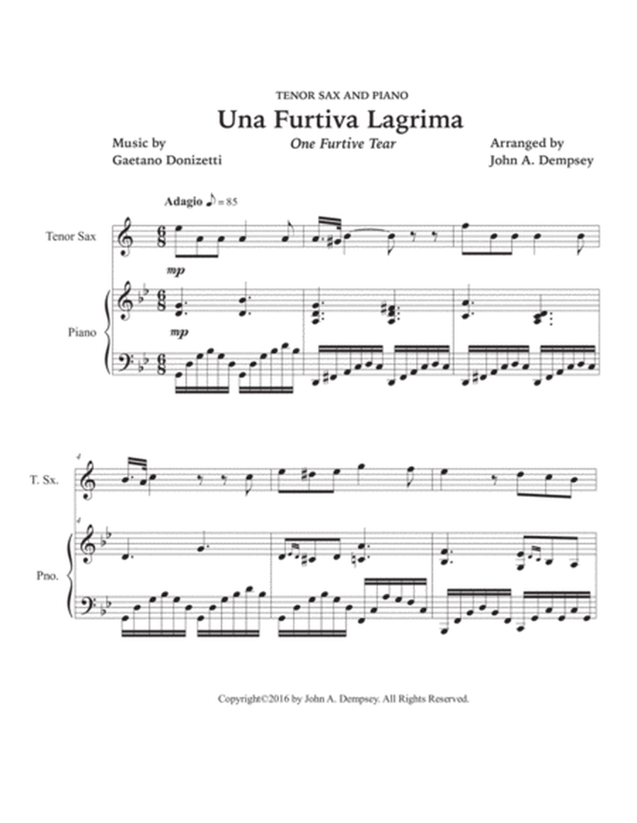 One Furtive Tear (Una Furtiva Lagrima): Tenor Sax and Piano image number null