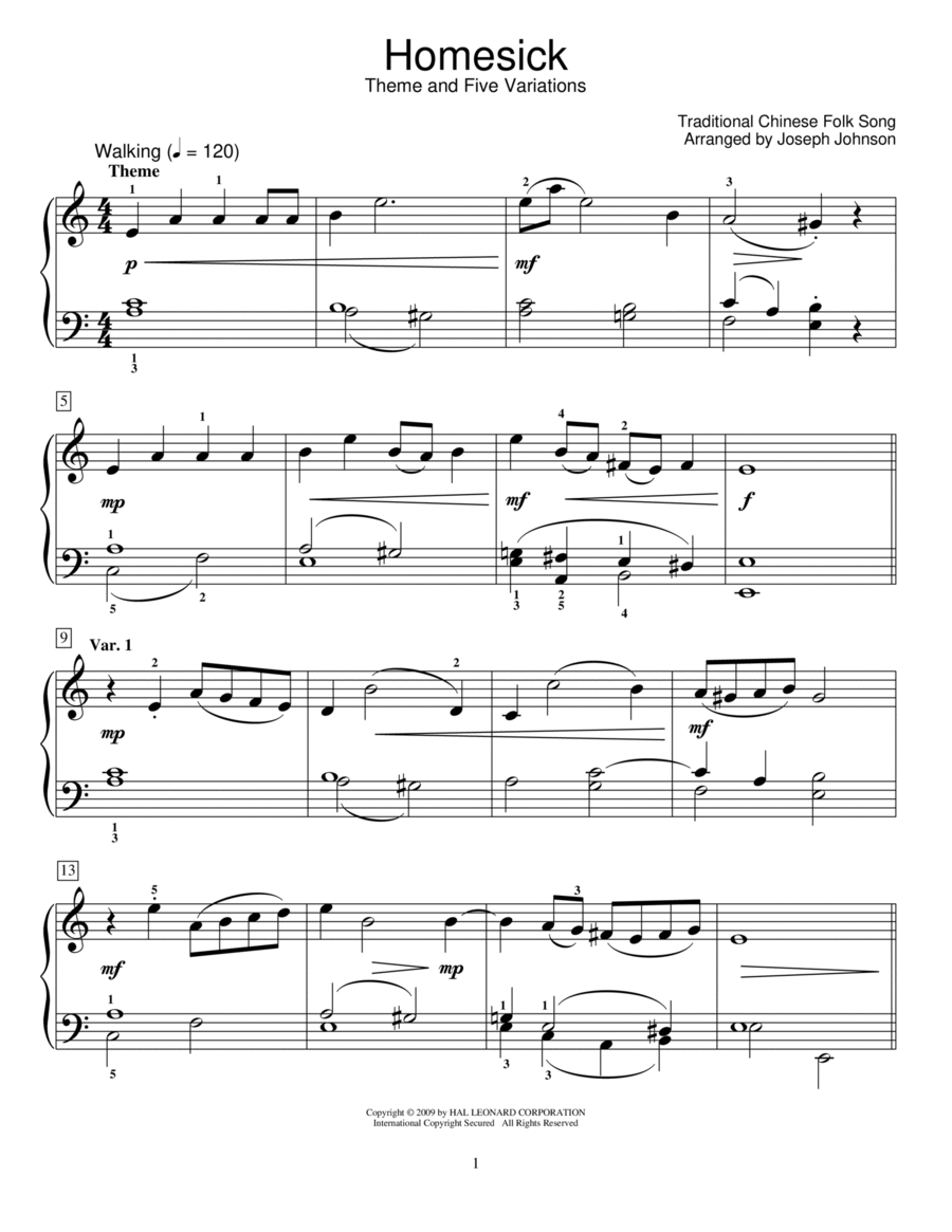 Homesick (Theme And Five Variations) (arr. Joseph Johnson)