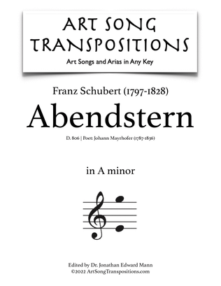 Book cover for SCHUBERT: Abendstern, D. 806 (transposed to A minor)