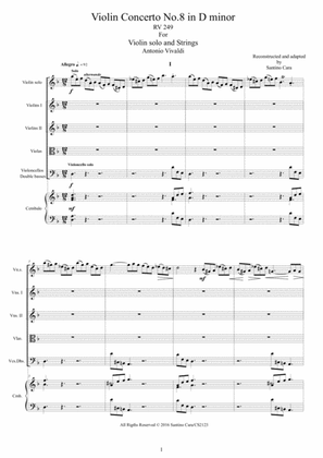 Vivaldi - Violin Concerto No.8 in D minor Op.4 RV 249 for Violin solo, Strings and Cembalo