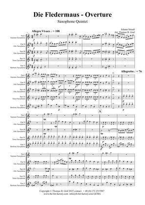 Book cover for Die Fledermaus - Overture Johann Strauss - Saxophone Quintet