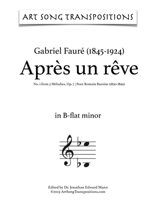 Book cover for FAURÉ: Après un rêve, Op. 7 no. 1 (transposed to B-flat minor and A minor)