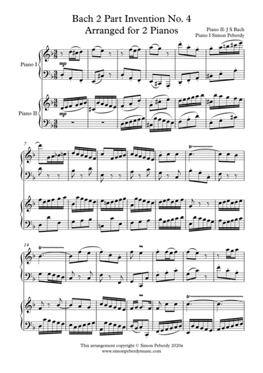 Bach 2 Part Invention No. 4 in D minor for 2 pianos, 4 hands (second piano part by Simon Peberdy) image number null