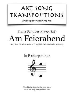 Book cover for SCHUBERT: Am Feierabend, D. 795 (transposed to F-sharp minor)