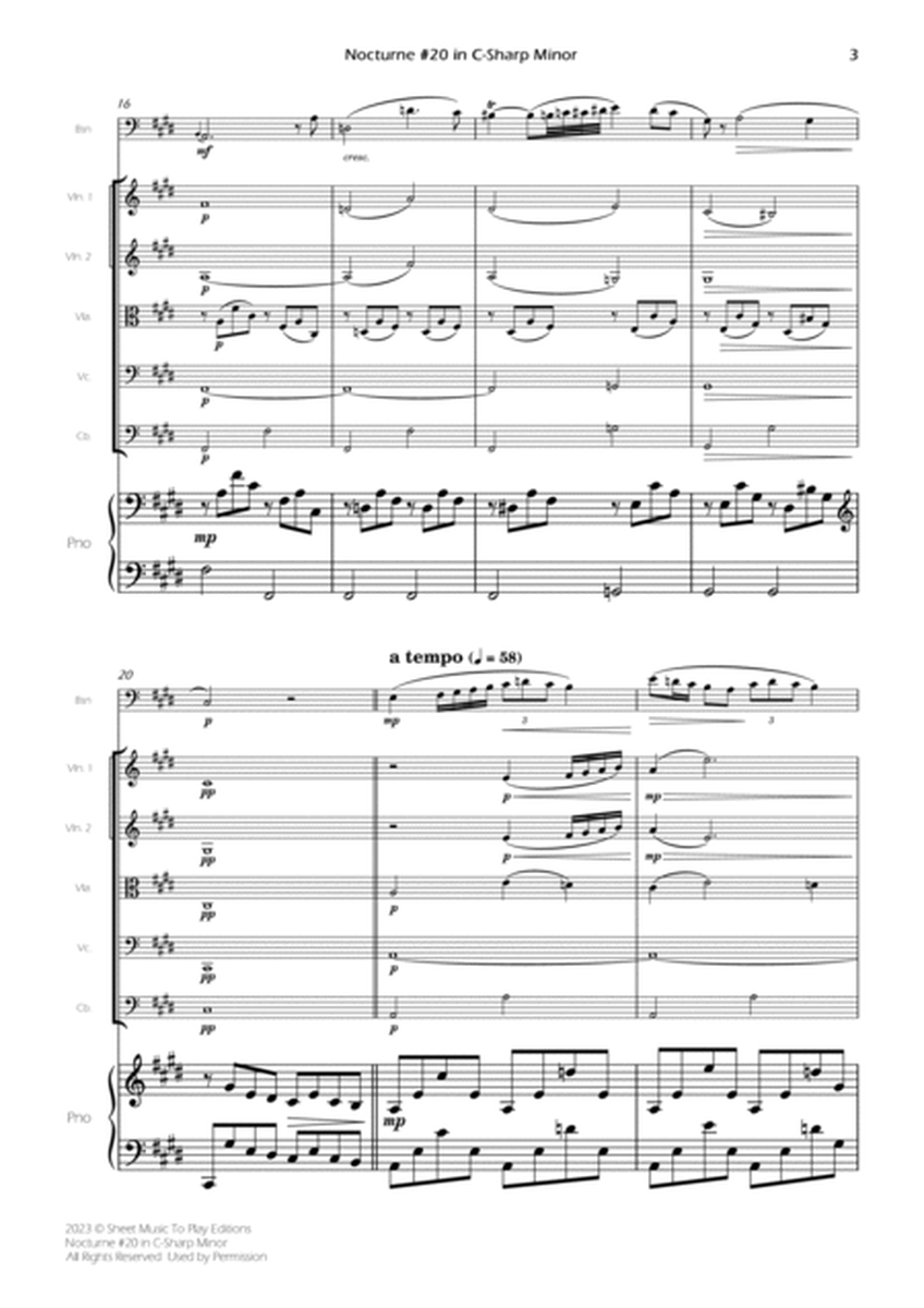 Nocturne No.20 in C Sharp minor - Bassoon Solo, Strings and Piano (Full Score and Parts) image number null