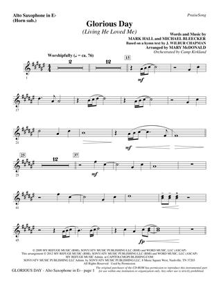 Book cover for Glorious Day (Living He Loved Me) (arr. Mary McDonald) - Alto Sax (sub. Horn)