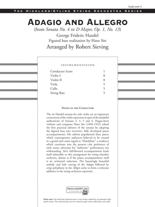Book cover for Adagio and Allegro (from Sonata No. 4 in D major, Op. 1, No. 13): Score