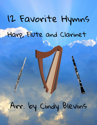 Book cover for 12 Favorite Hymns, Harp, Flute and Clarinet